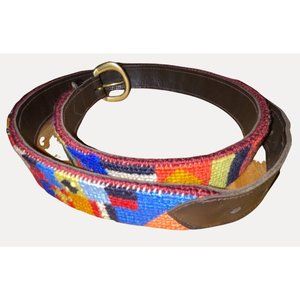 Vintage Men's Belt Needlepoint and Leather Size 39 by DAN PLACE Brass Buckle